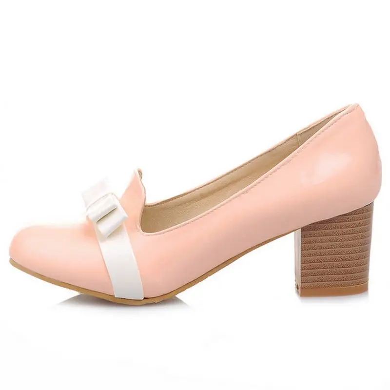 VulusValas Size 33-43 Elegant Women Bowknot High Heel Shoes Round Toe Bowtie Patent Leather Thick Pumps Office | Обувь
