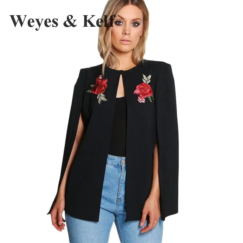  Fashion Flowers Embroidered Coat Cloak Bomber Jacket Weyes & Kelf Sexy O-neck Jeans Jacket Women