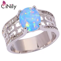 cinily created blue fire opal cubic zirconia silver plated wholesale hot sell for women jewelry gift ring size 6 7 8 9 oj9095