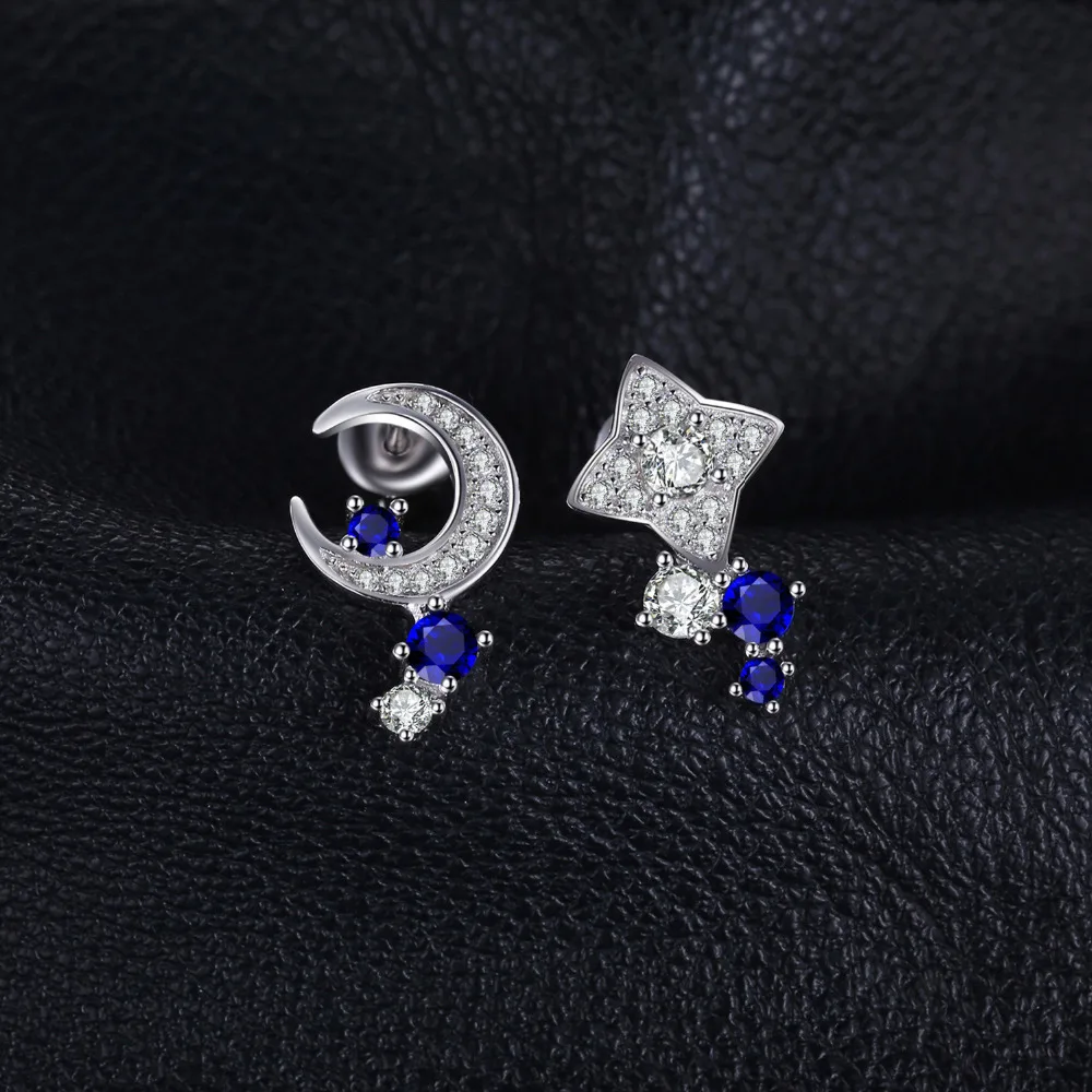 Jewelrypalace луна и звезды 0.8ct создания Сапфир Серьги гвоздики 100% натуральная серебро