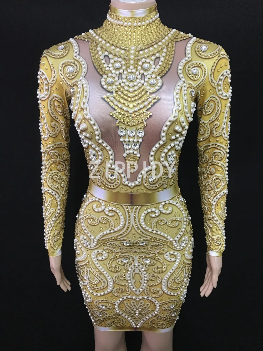 Блестящее платье стразы с серыми жемчужинами Стрейчевые сексуальные платья