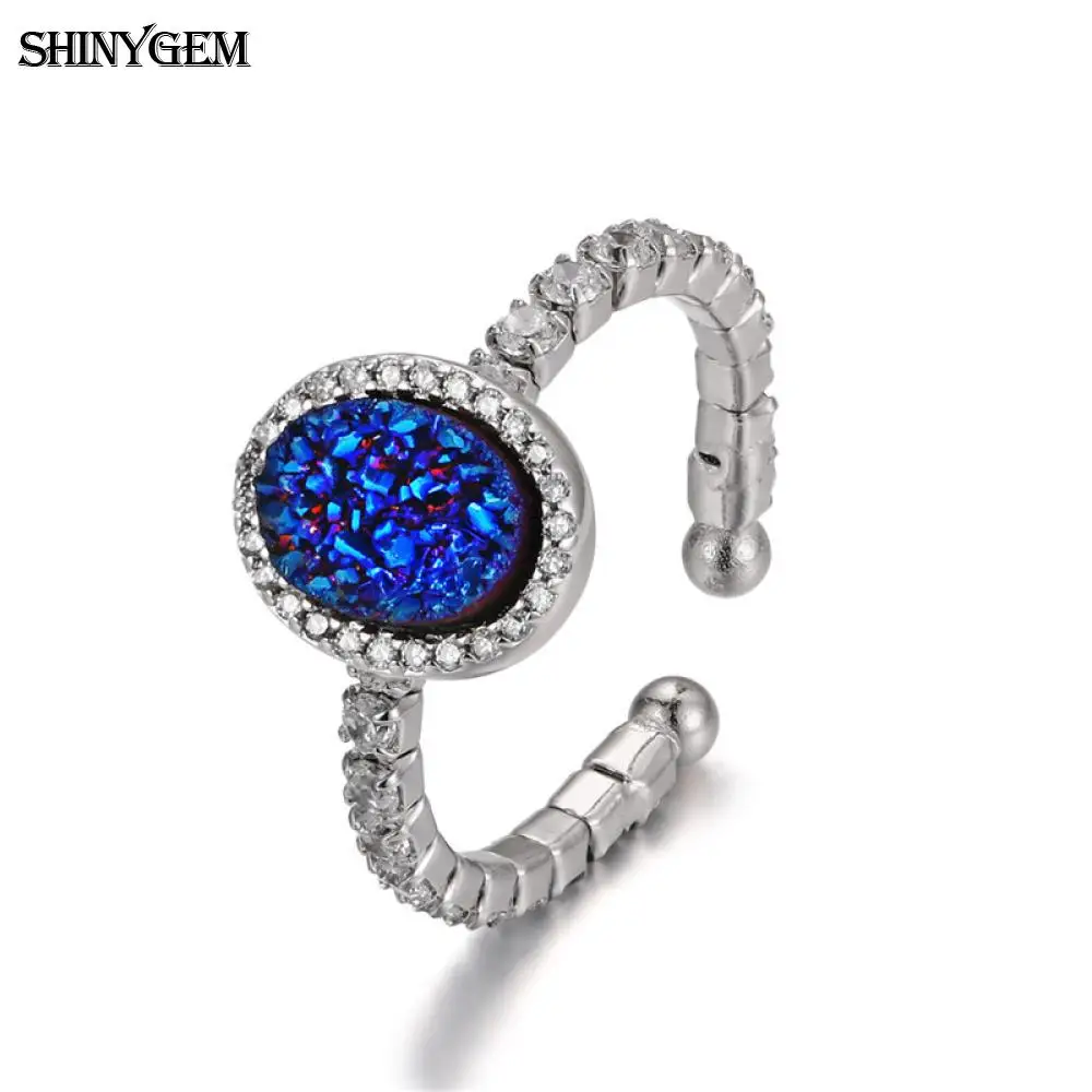 Регулируемые кольца ShinyGem из стерлингового серебра 925 пробы овальные круглые на