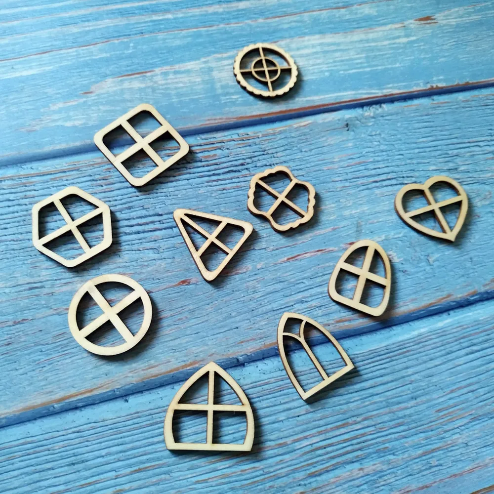 20pcs Wooden Fairy Window Embellishments Blank Shapes Windows Cut Out DIY Craft Door Decoration | Дом и сад
