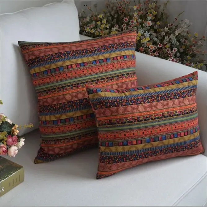 Квадратные полосатые декоративные наволочки для диванных подушек льняная