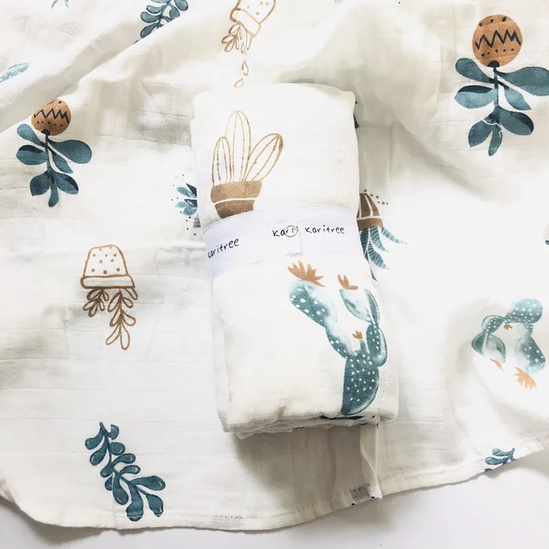 

hot ins Baby swaddle blanketswaddle Cartoon Printed Cotton Baby Blanket Soft Breathable 70% bamboo+30% cotton 210g