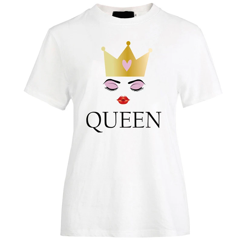 Повседневная футболка KING QUEEN с короткими рукавами и принтом короны модные