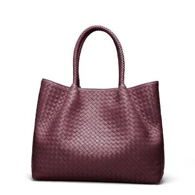 wine red Импортная ручная плетеная Большая вместительная сумка Высококачественная женская сумка из натуральной кожи сумки через плечо настоящие фотографии - Цвет: wine red