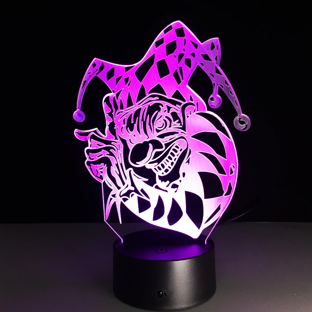 Светодиодный ночсветильник с 3D клоуном новинка 7 цветов изменяющийся акриловый