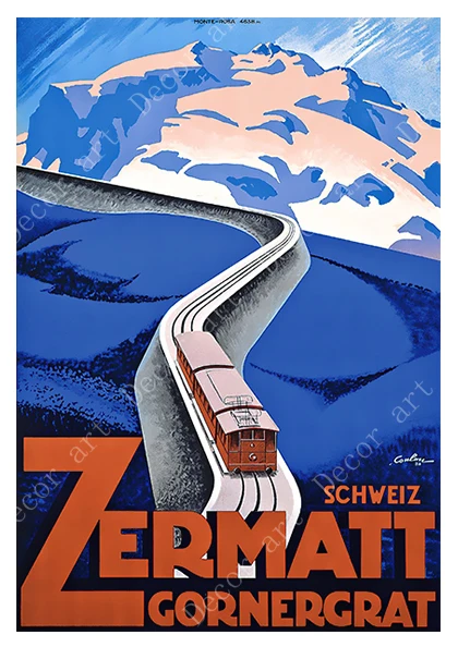 Красный Лыжный Отдых в Zermatt Switzerland Лыжный спорт Винтаж Ретро Путешествия классический холст живопись крафт настенные плакаты стикеры домашний декор семейный подарок - Цвет: Красный