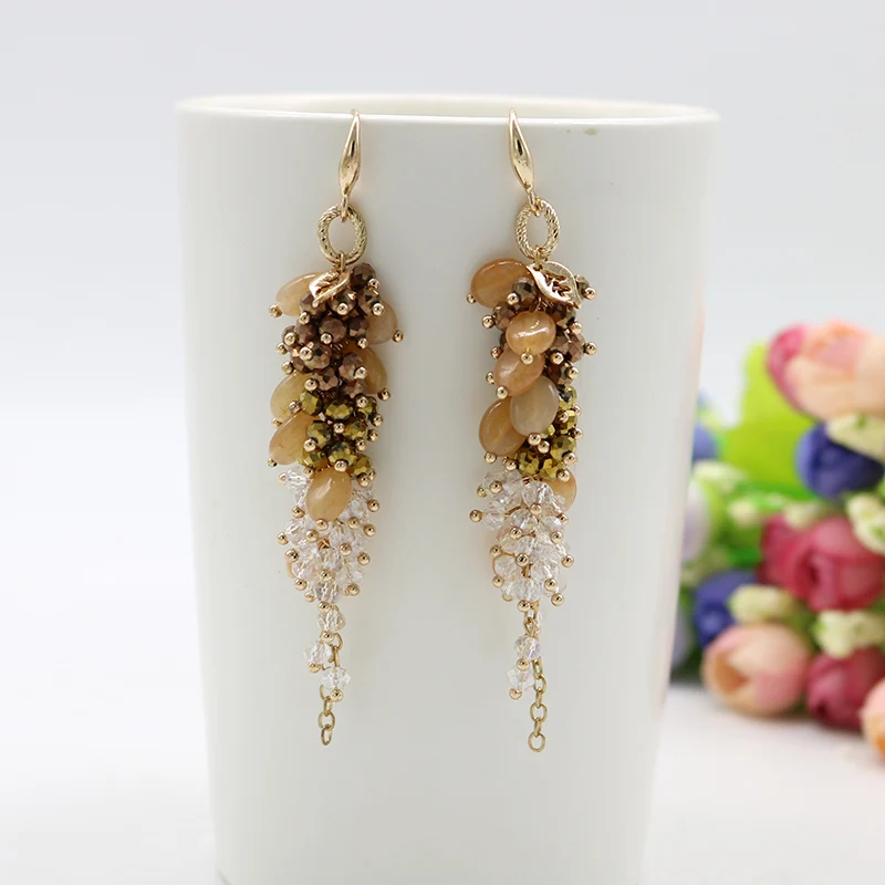 Серьги с кисточками и кристаллами из натурального камня 2020 Висячие длинные