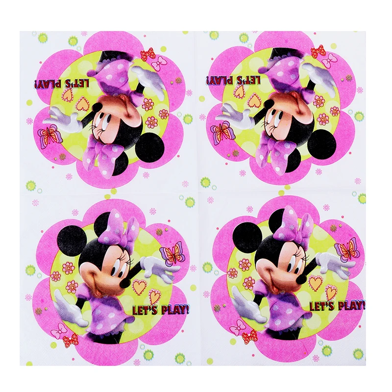 20 шт./пакет Розовый Микки цветок мультфильм салфетки Бумага 100% девственная