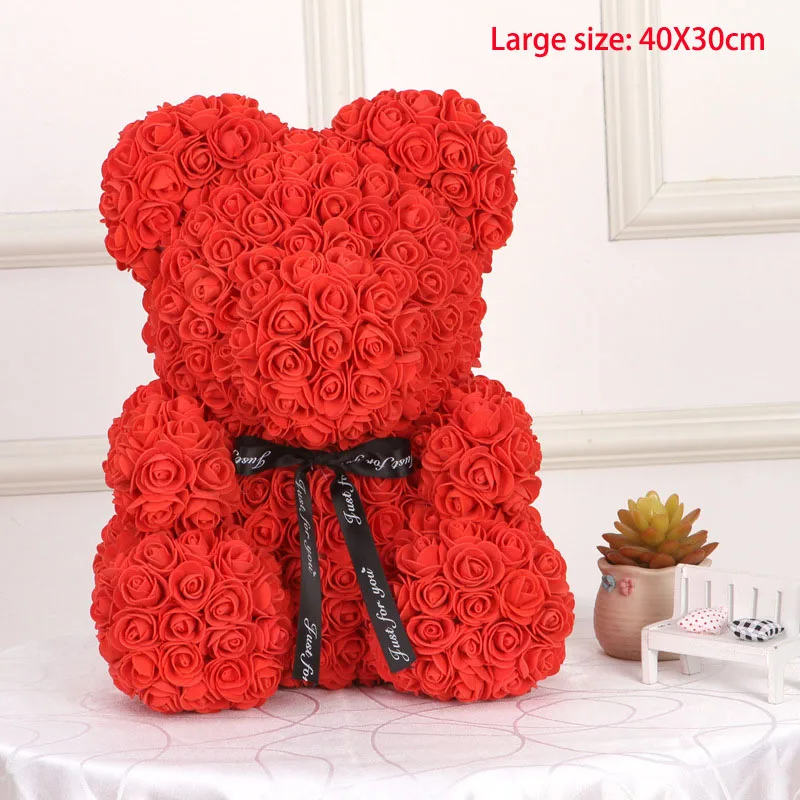 Large size red 25/40 см с принтом в виде сердец и большими красными Тэдди медведь цветок розы искусственные украшения Рождественские подарки для Для женщин подарок на день Святого Валентина - Цвет: Large size red