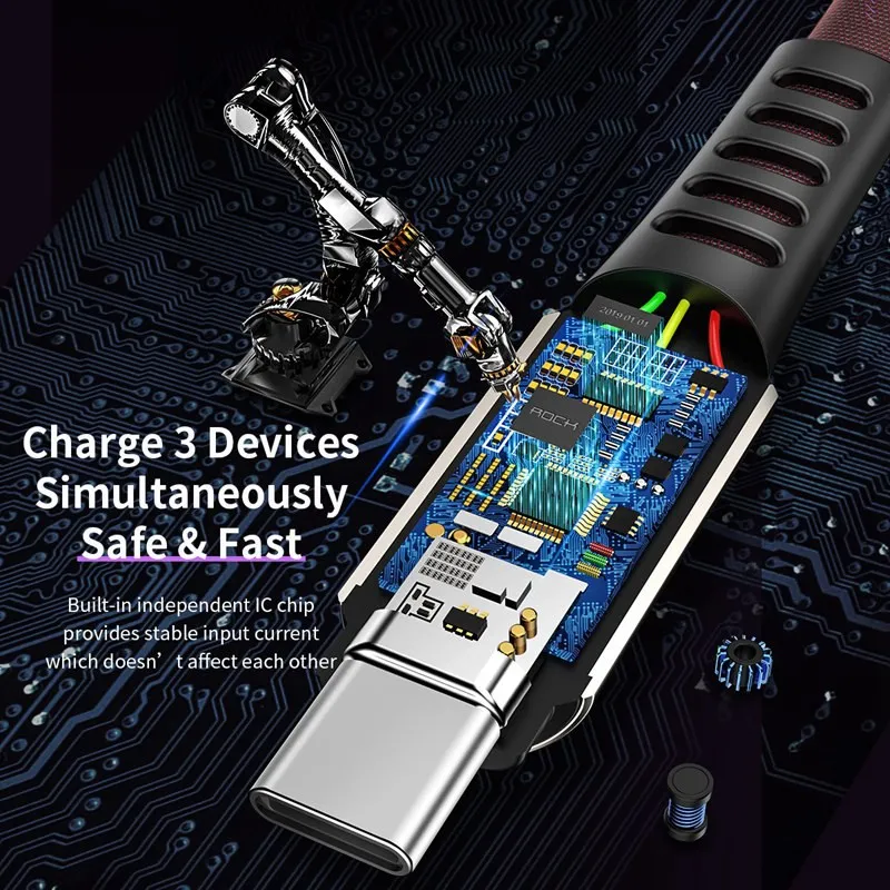 USB кабель ROCK 3 в 1 для iPhone Samsung Xiaomi Micro type C с быстрой зарядкой телефонов iOS Android|Кабели
