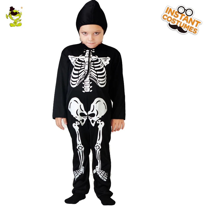 Детские костюмы скелета Призрака с напечатанными косточками платье на Хэллоуин