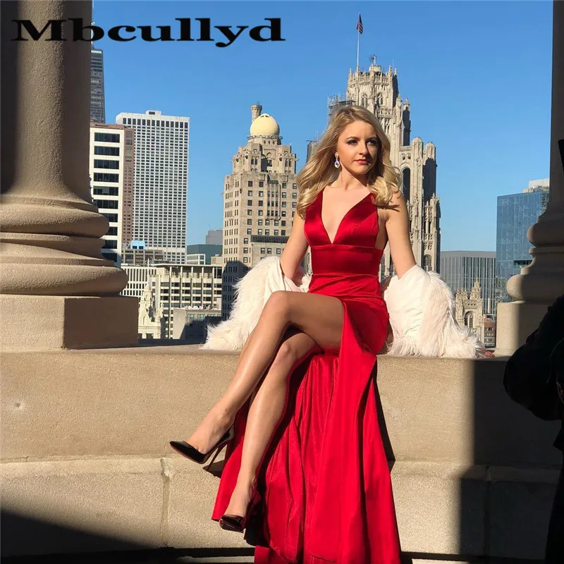 Mbcully Красное длинное платье для выпускного вечера 2020 сексуальные летние женские