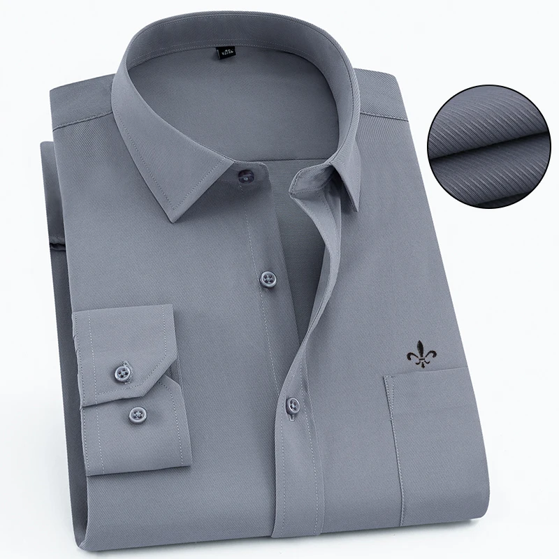 Мужская рубашка с длинным рукавом Camisa Social Masculina, классические мужские рубашки, официальная деловая рубашка с вышитым логотипом