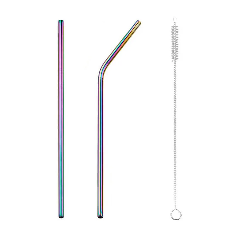 Rainbow A s1b1 2PCS Reusable 304 Stainless Steel Drinking Straw Bar Party Metal Straw with Cleaner Brush For Mugs Sturdy Bent Straight Straws - Цвет: Rainbow A s1b1 2PCS