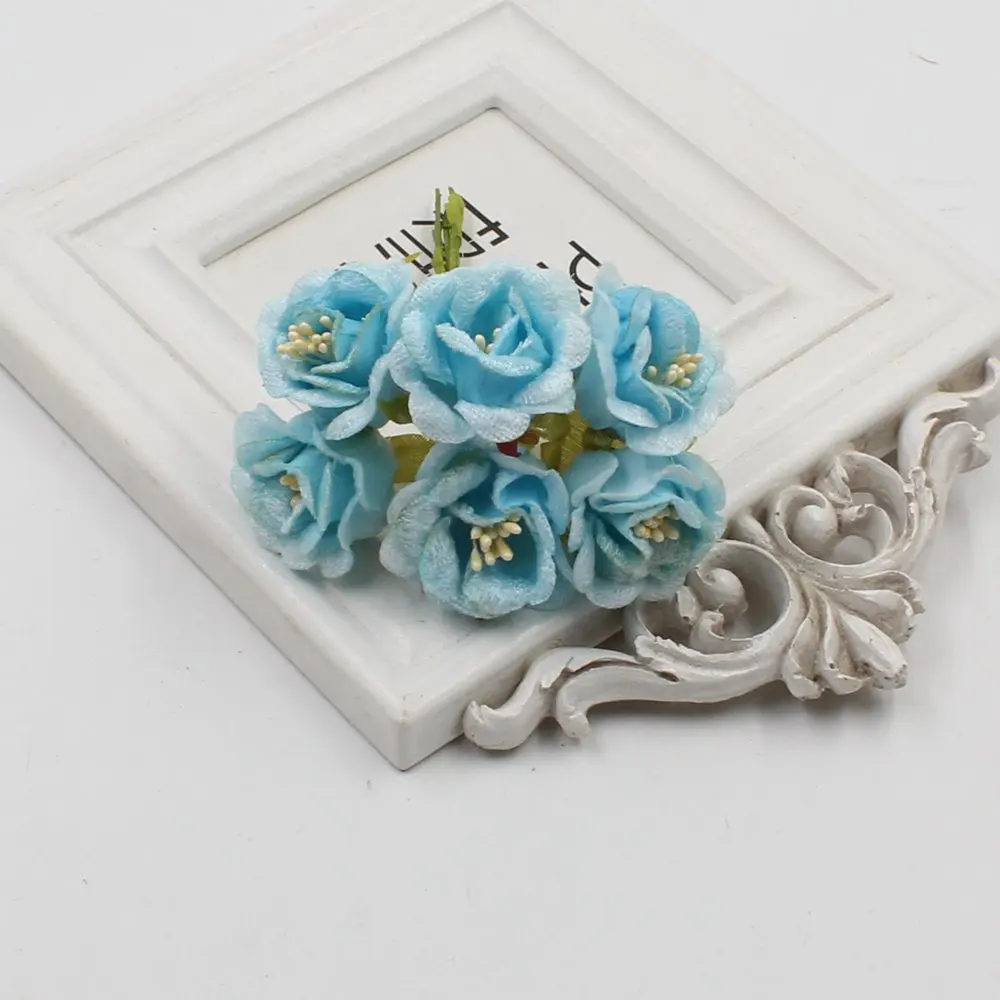 6 шт./партия диаметр 3 см бархатная Роза Букет мини цветок для украшения свадебной