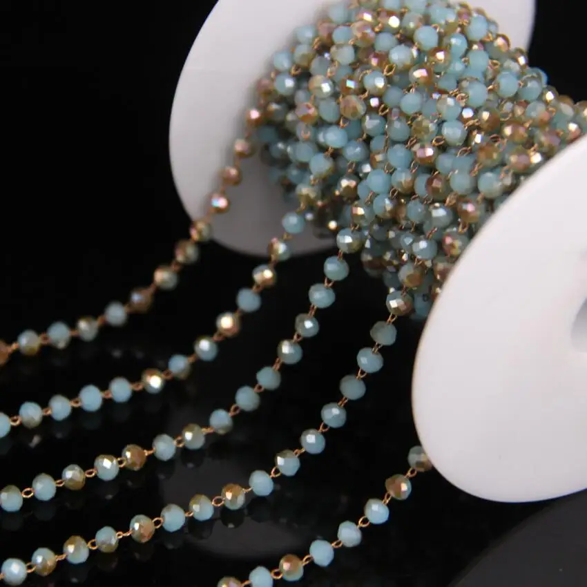 

Цепочка из голубого стекла и шампанского с гранями, 3 х4 мм