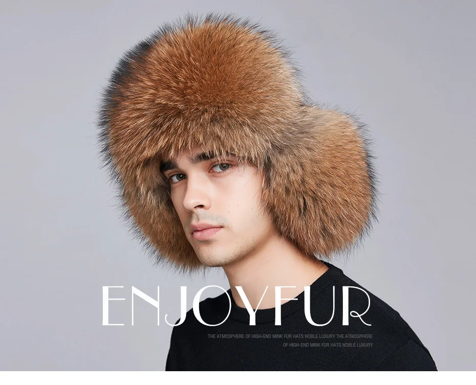 Enjoyfur зимняя шапка Earflap мужчин натуральным лисьим мехом шапки Российской ушанка из меха защиты уха Теплый достаточно высокое качество Бомбардировщик Hat FXM17504