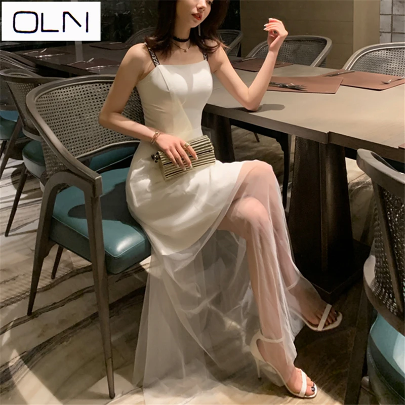 Платье oln в Корейском стиле, Новое поступление,, noble de платье благородное и элегантное модное тонкое платье, Сетчатое женское длинное платье