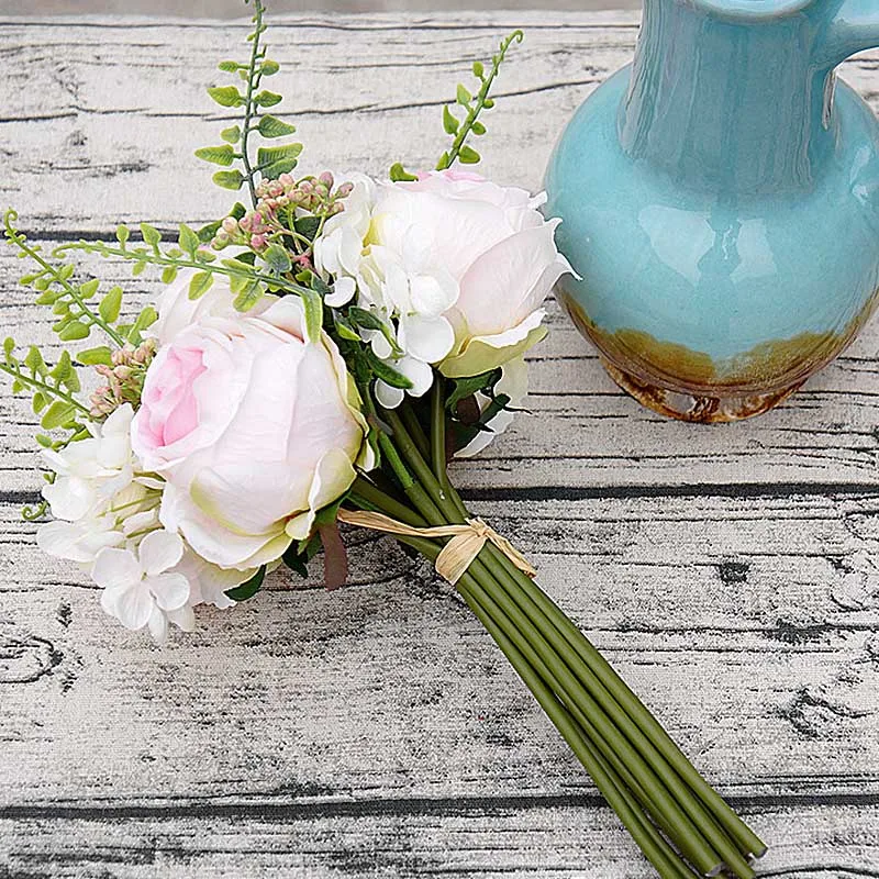 Свадебные романтические Искусственные цветы розы букет из шелка настоящие