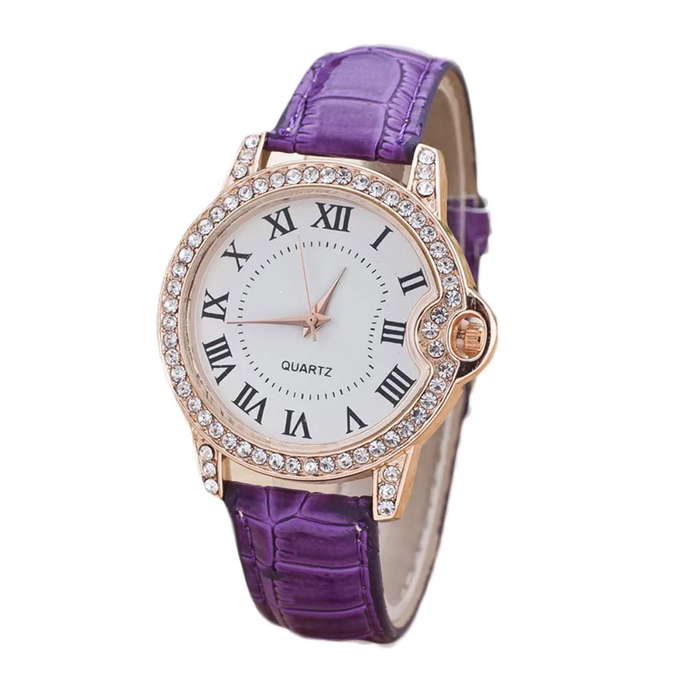 Purple Высококачественные женские часы, модные новые женские часы Geneva, кожа, нержавеющая сталь, Кварцевые аналоговые наручные часы, лучший подарок 999 - Цвет: Purple