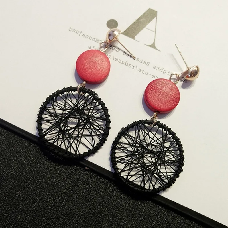 Женская мода DIY круглые серьги из дерева Ловец снов женское длинное эффектное