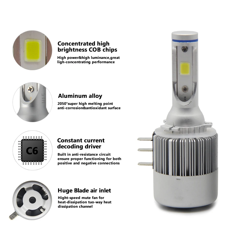 2 X C6 H15 LED Headlight COB Auto Headlamp DRL Car Bulb Lamp FOR Audi A5/S5 A6/S6 Q7 BMW Series Mercedes Benz | Автомобили и