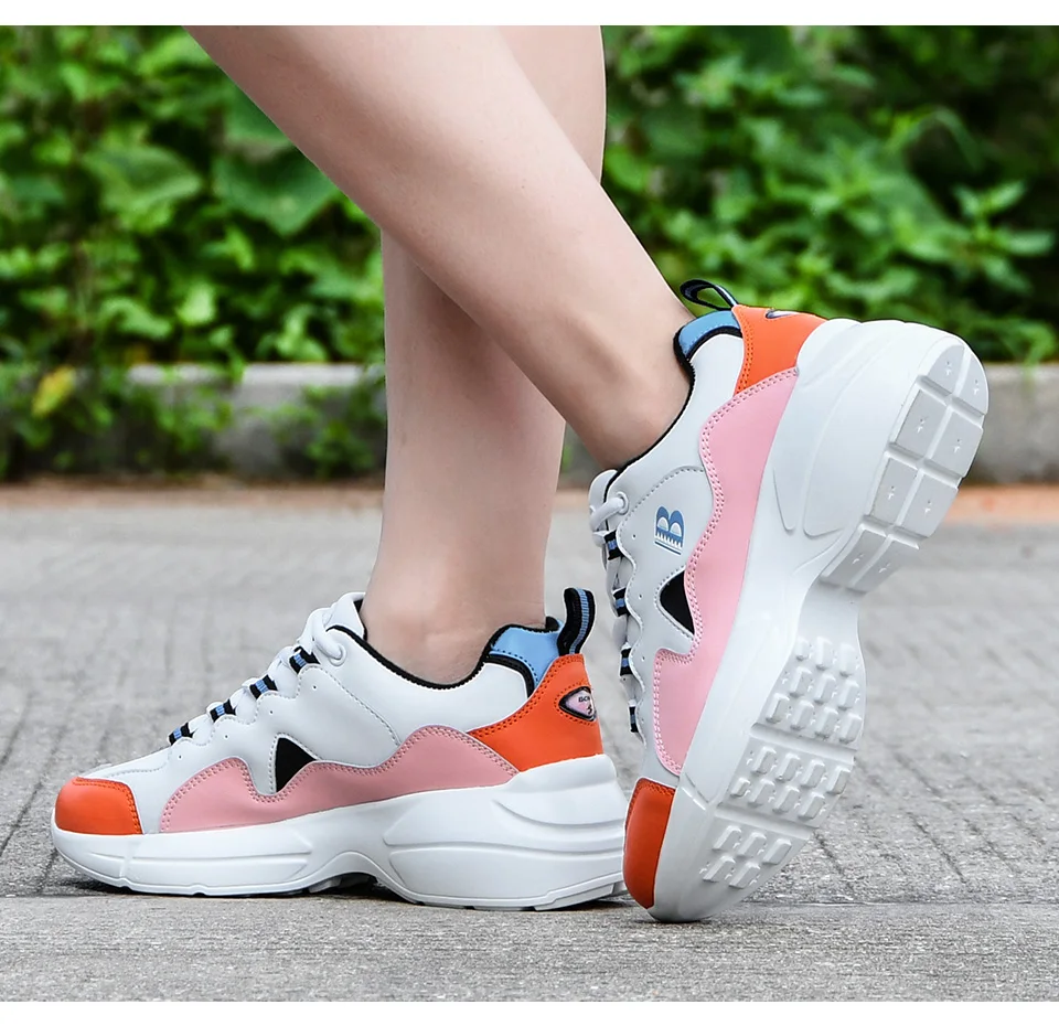 BONA New Fashion Style Platform Sneakers Ladies Brand Chunky Causal Shoes Woman Leather Leisure Shoes Chaussure Femme Comfy