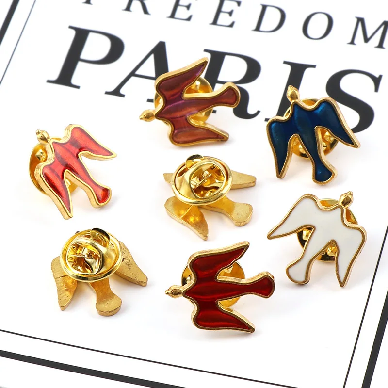 6 Pieces Random Mixed Color Enamel Brooches Pins Pigeon Metal Badges  Cross Lapel Pins for Clothes Vintage  Collar Jewelry images - 6