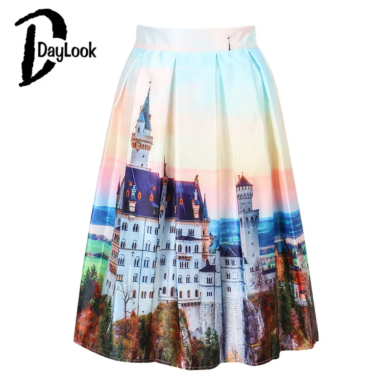 DayLook Летний стиль Для женщин бальное платье плиссе Конькобежец Юбка замок 3D миди