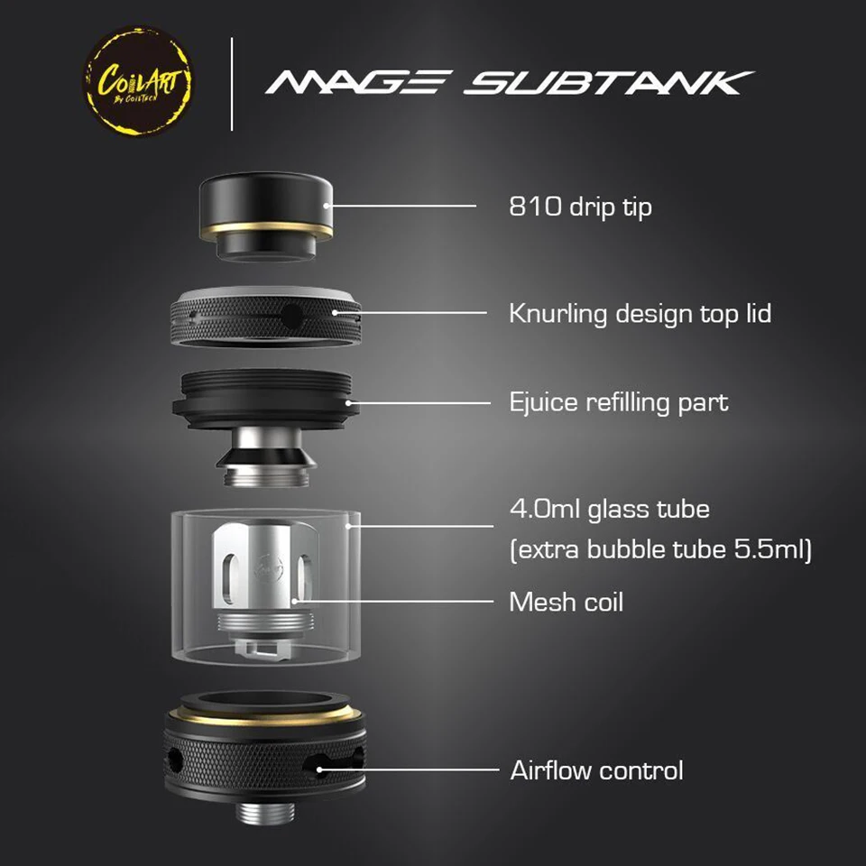 Оригинальный атомайзер CoilART MAGE Subtank 24 мм Диаметр испаритель электронная сигарета
