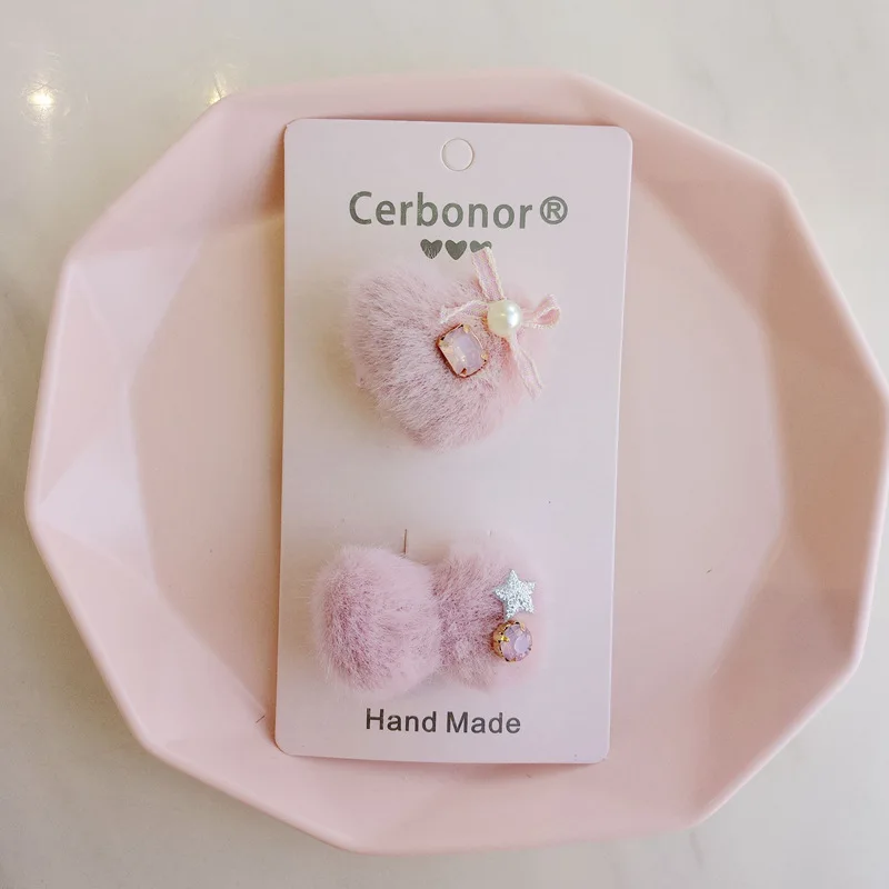 2pcs/card Girls Bow Hairpins Baby Heart Hair Accessories Fashion Hairgrip For Kids Wool Children Cute Headdress Infant Barrettes | Детская