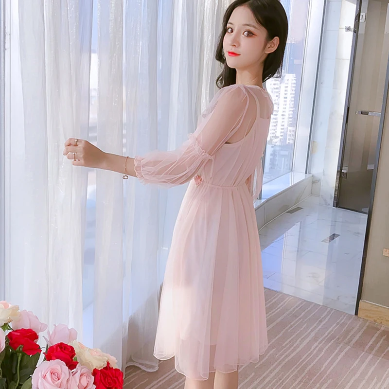Summer Lantern Sleeve Tulle Fairy Dress Female Flower Mesh Midi Dresses Elegant Vestidos Women Embroidery Butterfly Party | Женская