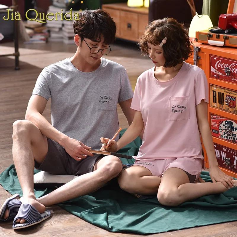 J&ampQ Woman Clothes Home 100% Cotton Pyjamas Women 2019 Fashion Men and Matching Sleep Wear Kawaii Lingerie Pink Pajama Set | Женская