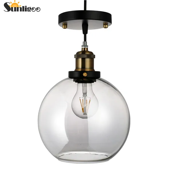 1pc Clear Sunligoo Европейский ретро Лофт Ресторан подвесной светильник винтажный промышленный дымчатый серый шар стеклянный потолочный светильник медь E27 разъем - Цвет корпуса: 1pc Clear