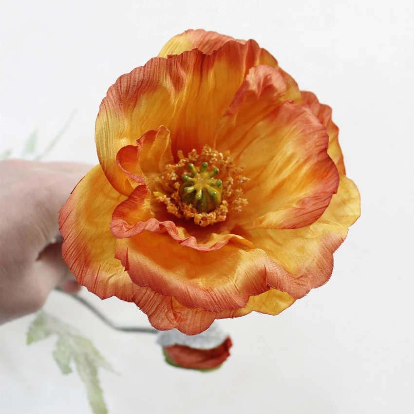 5 шт. искусственный большой цветок мака с листьями Fleurs Artificielles для осени, вечерние украшения для дома, венок, искусственные цветы из шелка