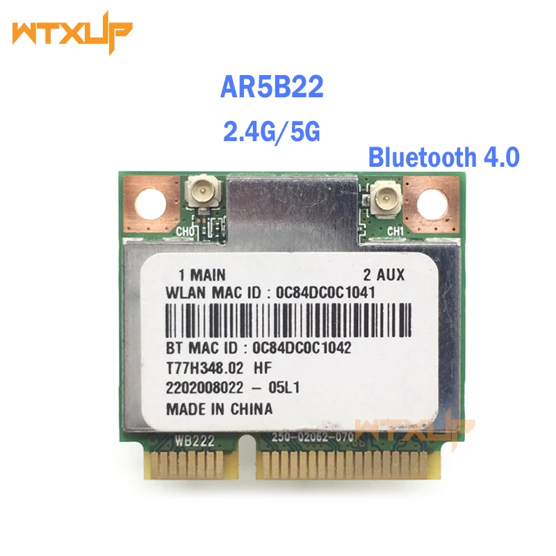 Atheros AR9462 AR5B22 802.11a/b/g/n Двухдиапазонная 300 Мбит/с + Bluetooth 4 0 WLAN Wi Fi Половина мини PCI E