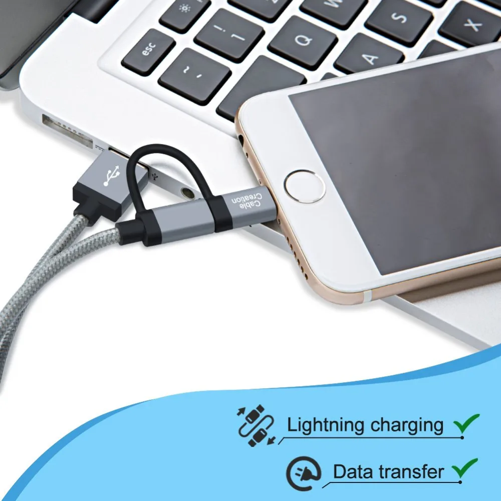 Кабель Lightning 2 в 1 [сертифицирован MFi] кабель CableCreation 0 8 футов и Micro USB для кабеля