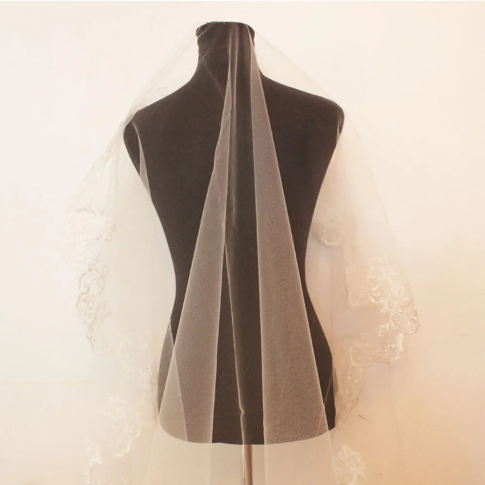 Voile Mariage 3M One Layer Lace Edge White Ivory Cathedral Wedding Veil Long Bridal Cheap Accessories Veu De Noiva | Свадьбы и