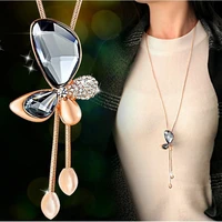 fashion vintage antique crystal butterfly pendant long chain sweater necklace