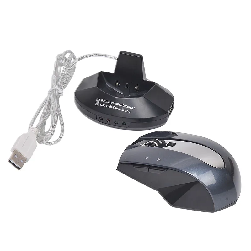 2 4G Беспроводная перезаряжаемая оптическая мышь с 3 портами USB HUB 0 зарядная док