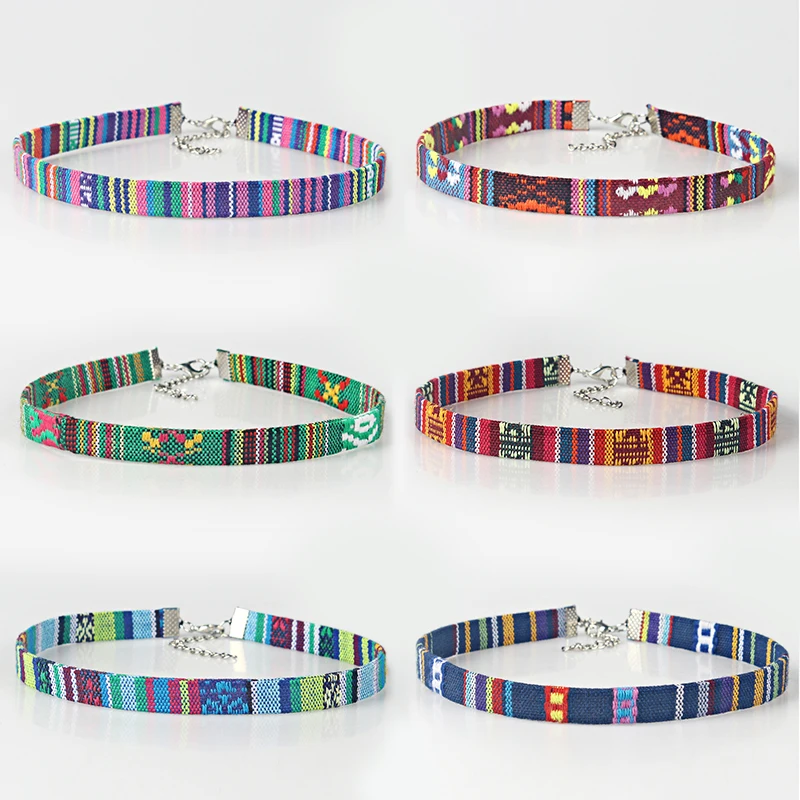 Модный тканевый Чокер с принтом 6 шт./компл. красочное этническое ожерелье