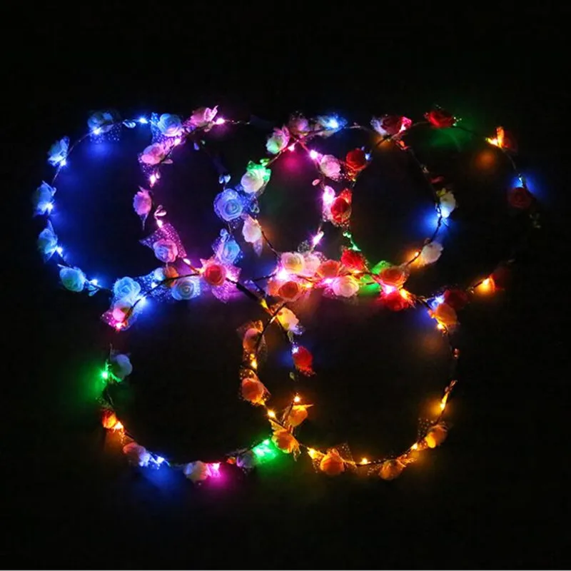 20pcs Foam Flowers Leds Flashing Headband Garland Women Girls Glow Headwear Hair Party home decor birthday|Сверкающие товары для