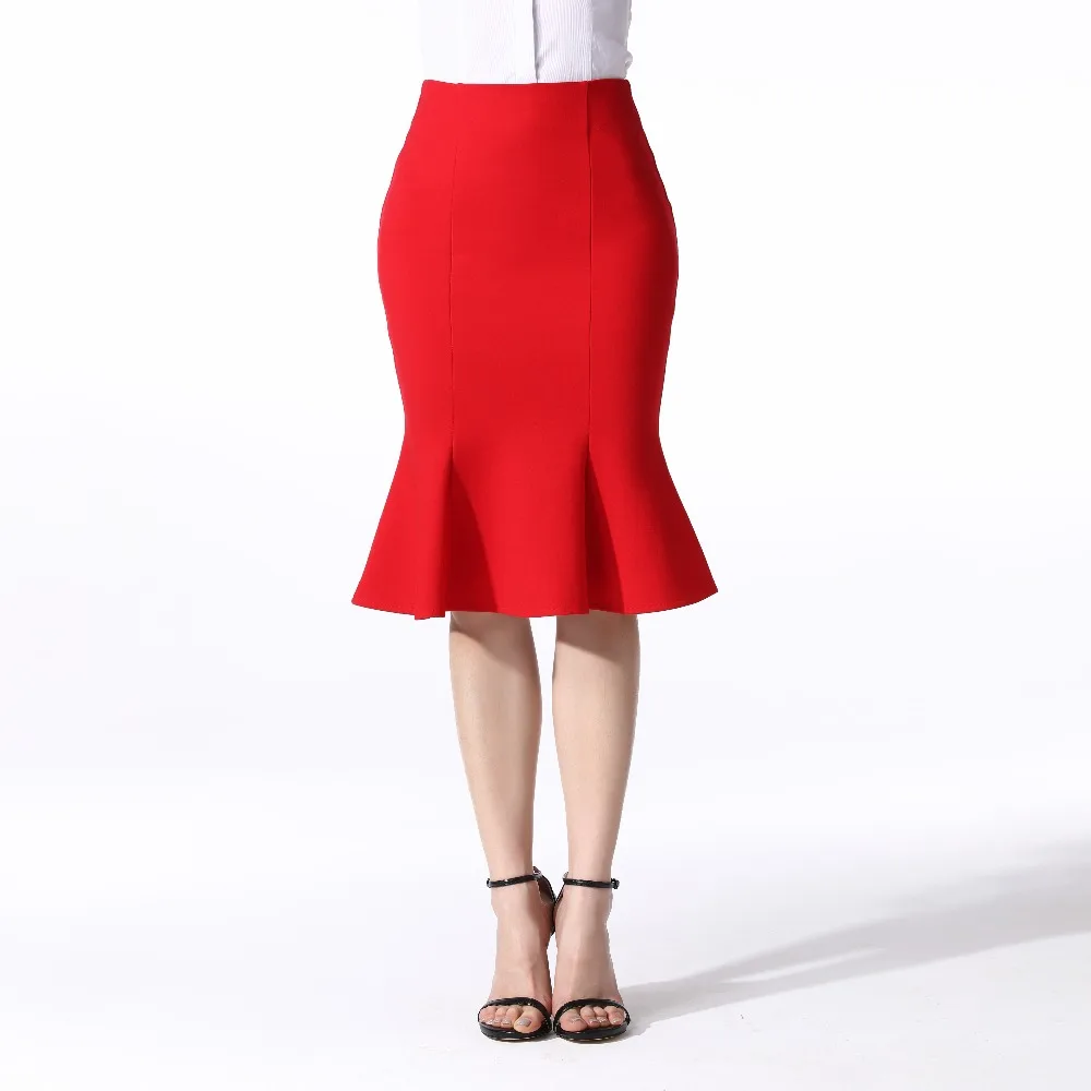 MNOGCC Горячая тонкая юбка красная Юбка До Колена летняя офисная модная для ночных