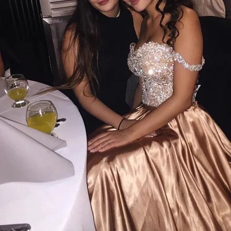 

Роскошное золотистое платье для выпускного вечера из двух частей, вечернее платье с бисером и кристаллами, вечерние платья, женское платье