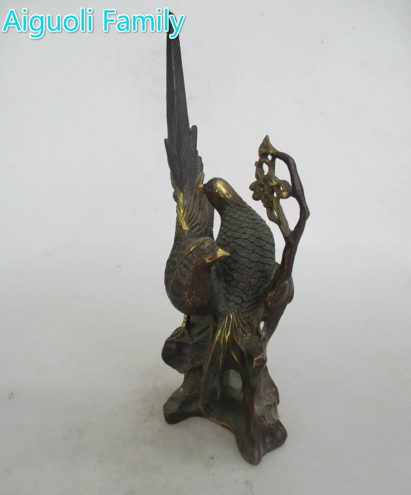 Коллекция китайская старая медь Резные 2 сорока на скульптура