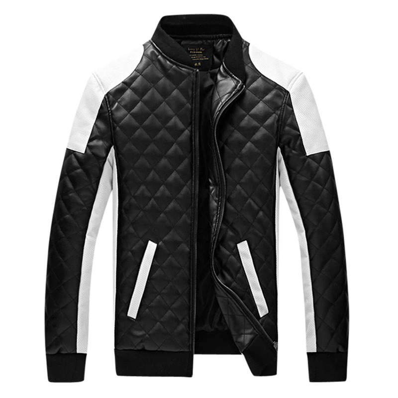 

2020 Design Mens Jackets Winter&Autumn PU Leather Coats Male Black&White Fashion Slim Plaid Jacket Large size 5xl