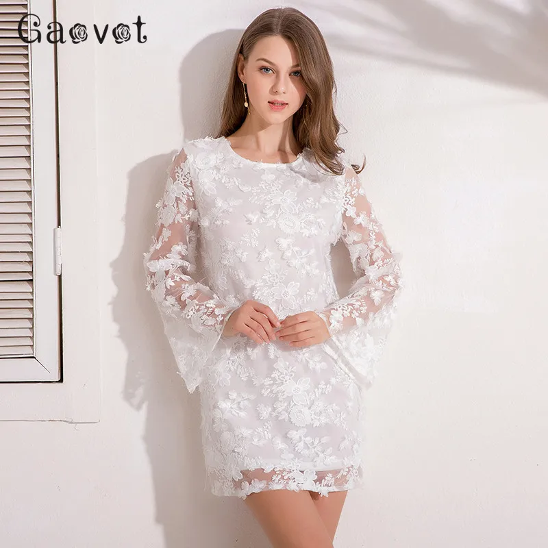 Gaovot/2019 летние женские платья с круглым вырезом и расклешенными рукавами
